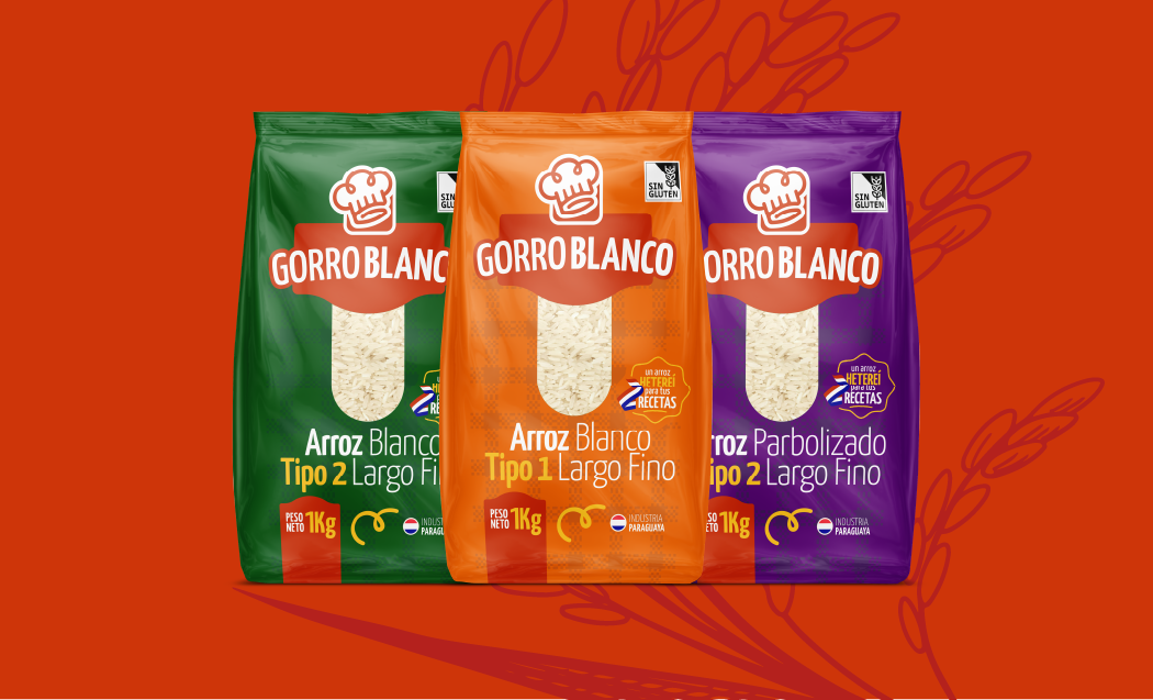 Variantes de packaging de arroz Gorro Blanco