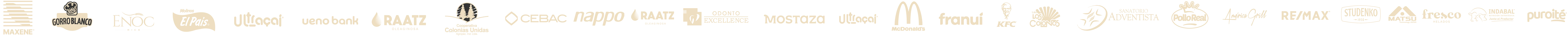 Logos de marcas clientes: Maxene, Gorro Blanco, Enoc, Molinos El País, Ultraçai, Ueno Bank, Raatz, Colonias Unidas, McDonald's, KFC, Franui, Pollo Real, Re/Max y más