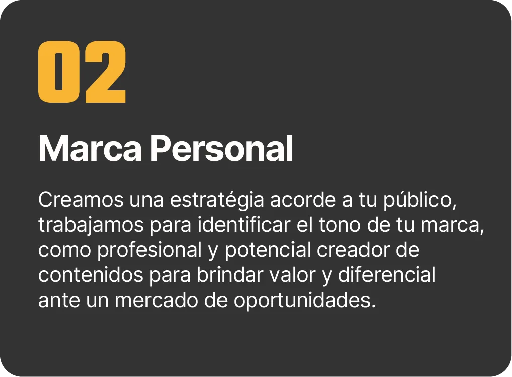 02 Marca Personal: creamos una estrategia acorde a tu público, identificando el tono de tu marca como profesional y creador de contenidos.
