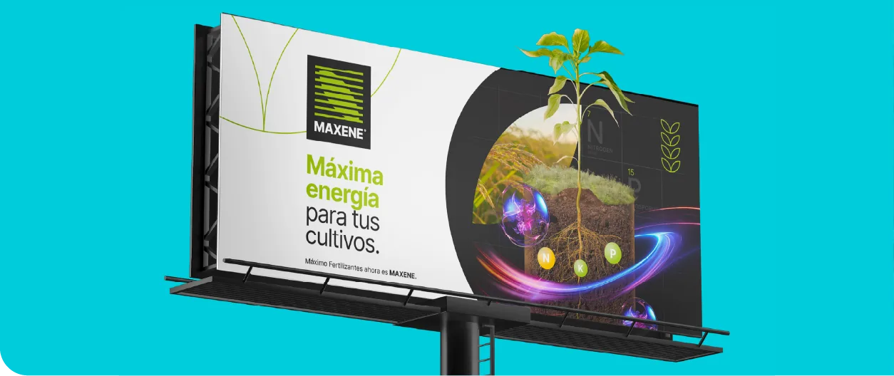 Cartel publicitario de MAXENE: máxima energía para tus cultivos